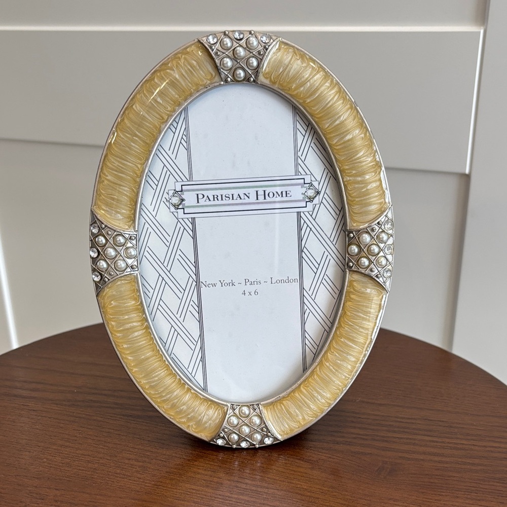 Parisian Works Gold and Silver Beaded Oval Frame